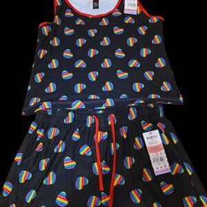 Pop Fit Cheek Boss rainbow Pride heart sleep set Size M NWT Top and boxers
